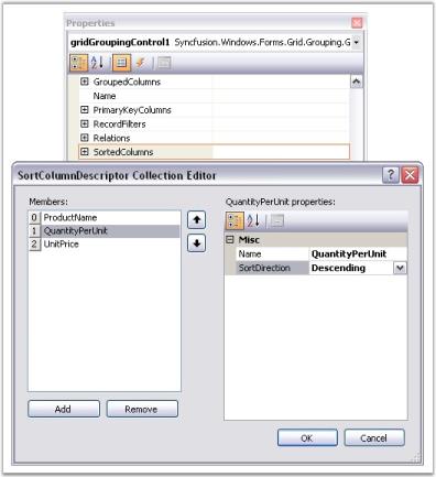 Sorting through designer in Data Representation for Grid Grouping Control