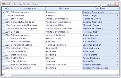 Sorting By Display Member in Data Representation for Grid Grouping Control