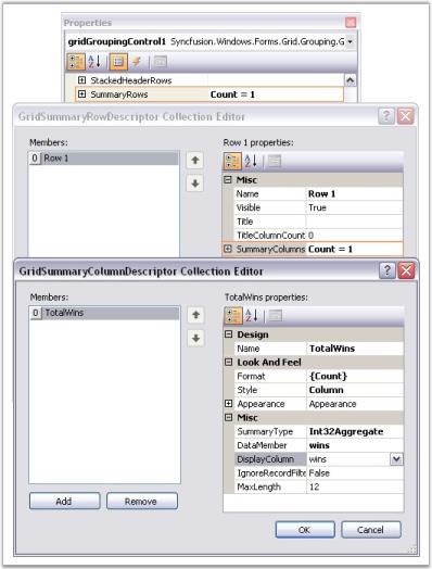Summaries Through Designer in Data Representation for Grid Grouping Control