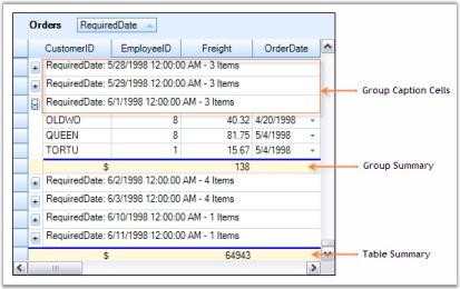 Disabled Caption Summaries in Data Presentation for Grid Grouping Control