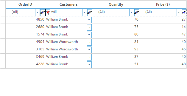 Filtering based on the display text