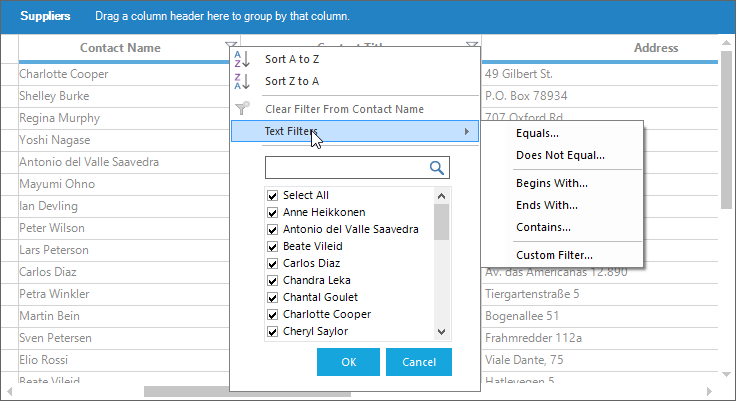 Optimized excel filter