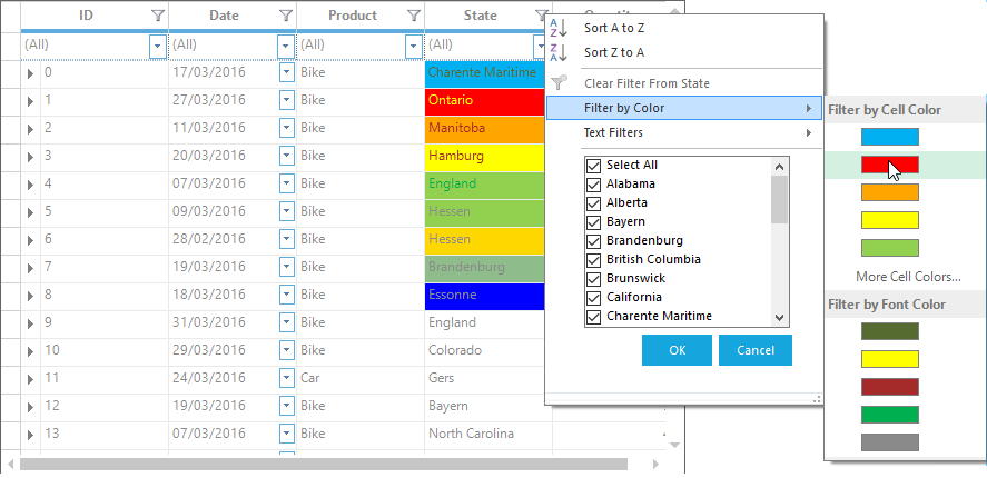 Filter by color in ExcelLike filter