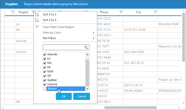 Filter by null values in ExcelLike filter