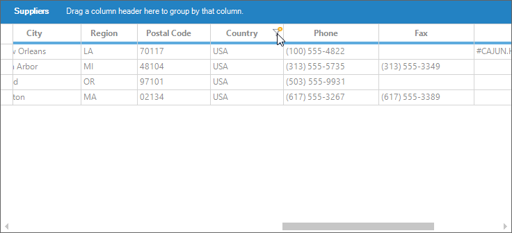 Enable filtered column icon