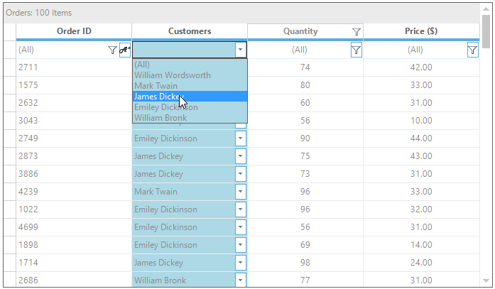 Filter by display member