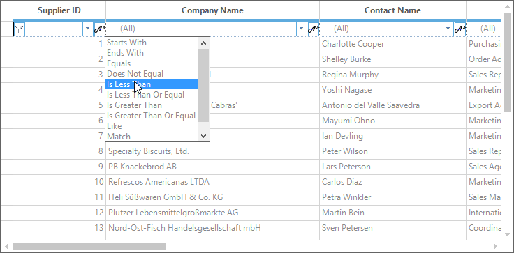 Filtering using CompareOperator