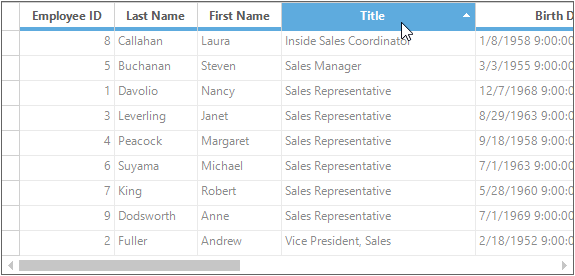 windows forms gridgroupingcontrol showing sorting options