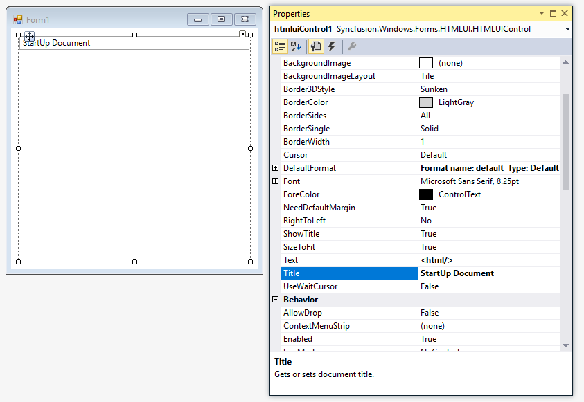 Setting tile for html ui control