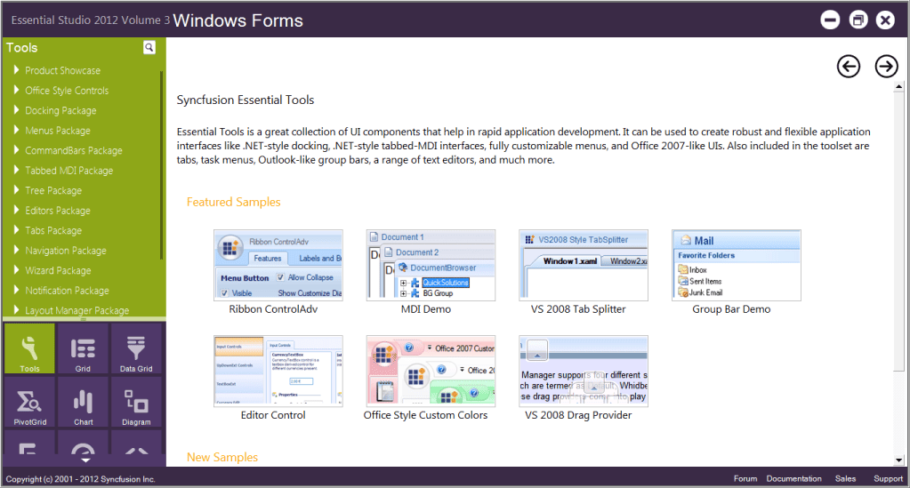 UI Windows Form Sample Browser window