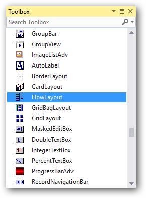Drag and drop flow layout from toolbox