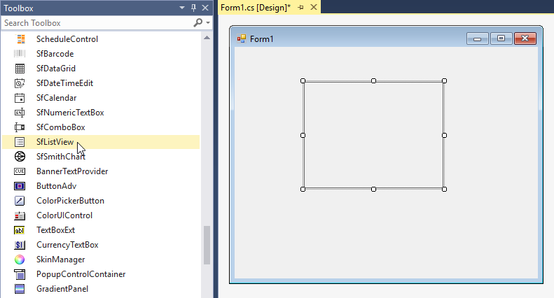 Drag and drop the SfListView control into WF application