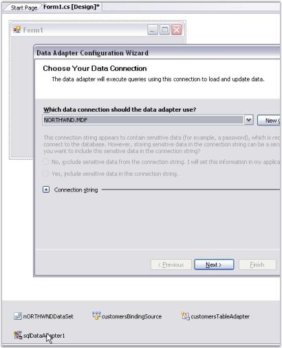 Dragging SqlDataAdapter from Data tab of the toolbox