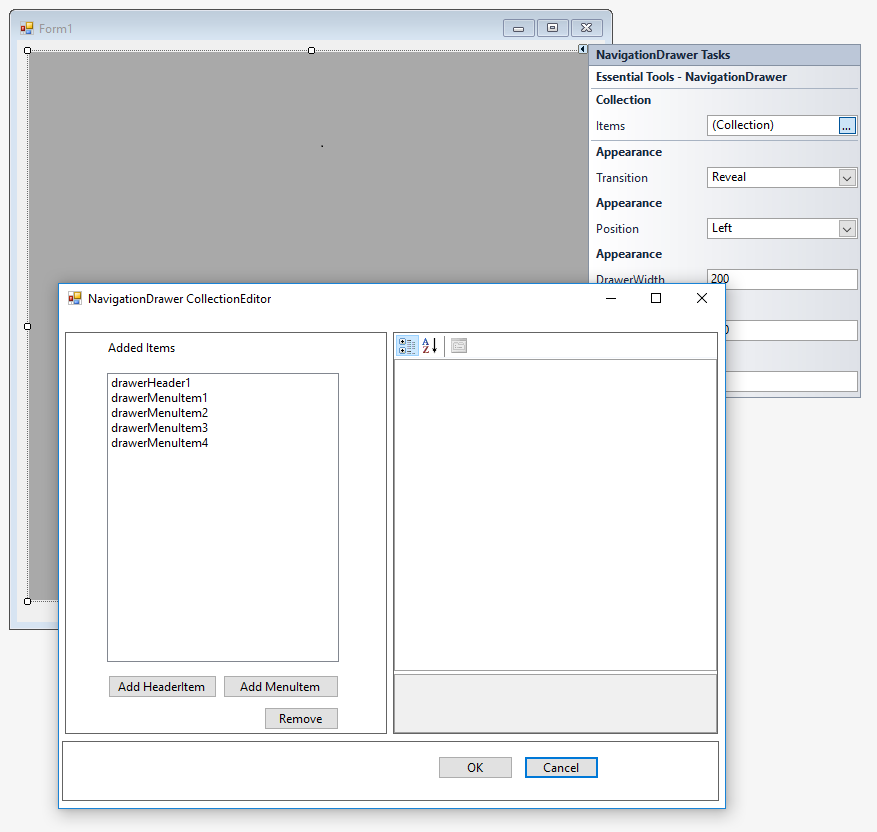 wf navigation drawer items added by designer