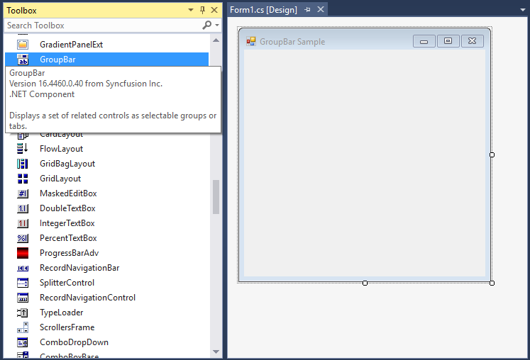 WinForms GroupBar control added in designer