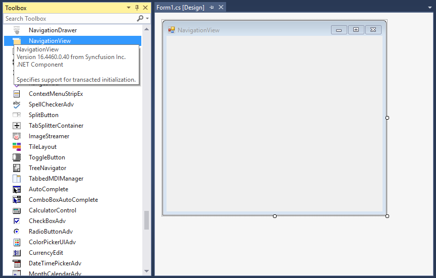 wf navigation view control added by designer