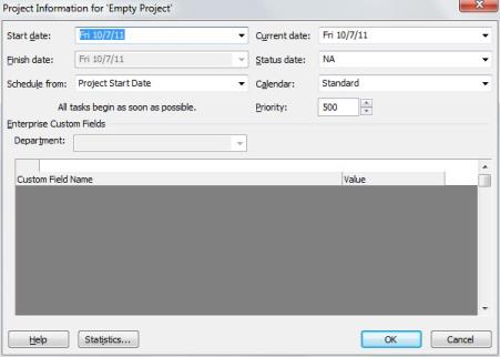 Project Information option