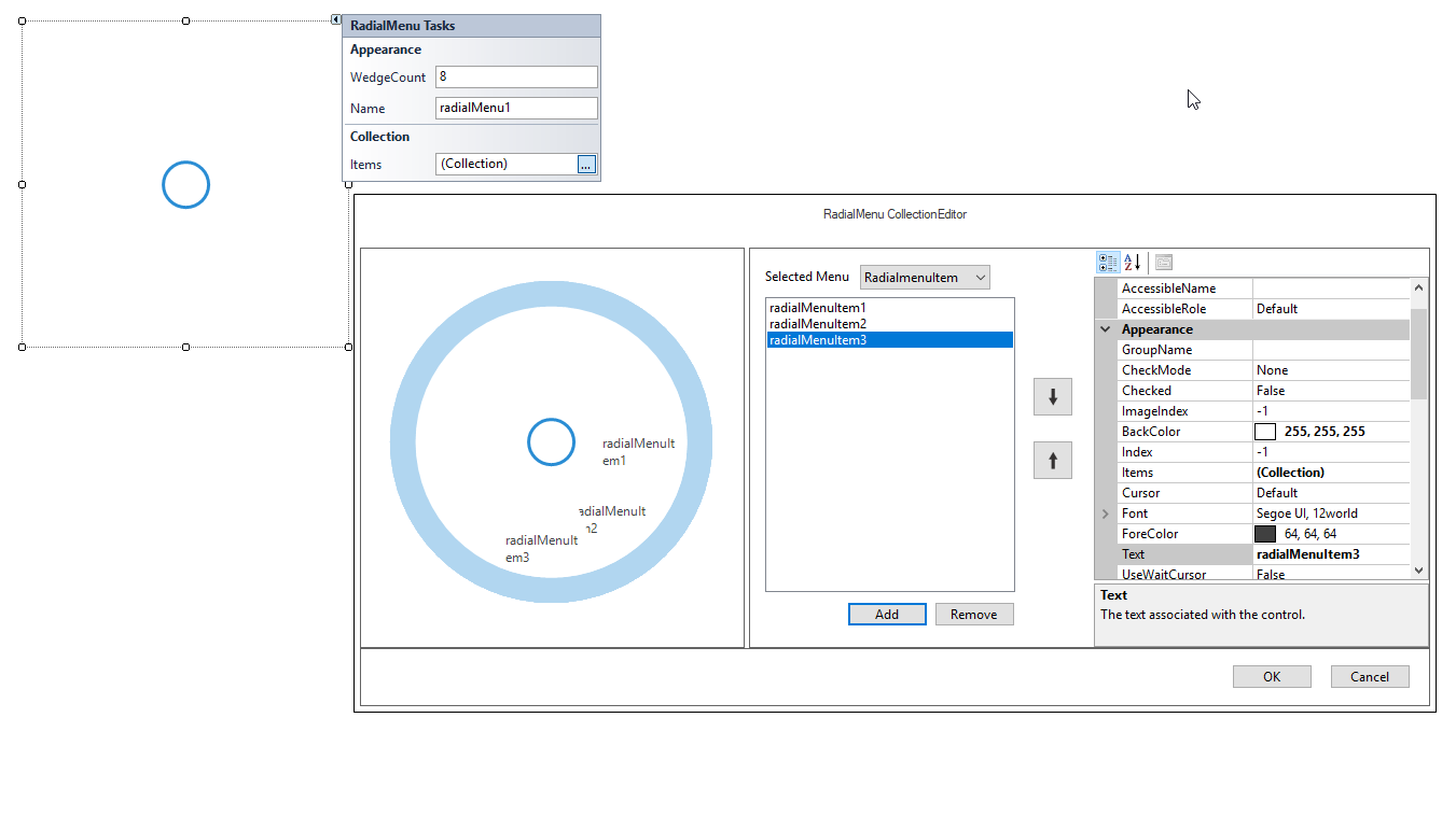 Adding Menu Items in windows forms radial menu