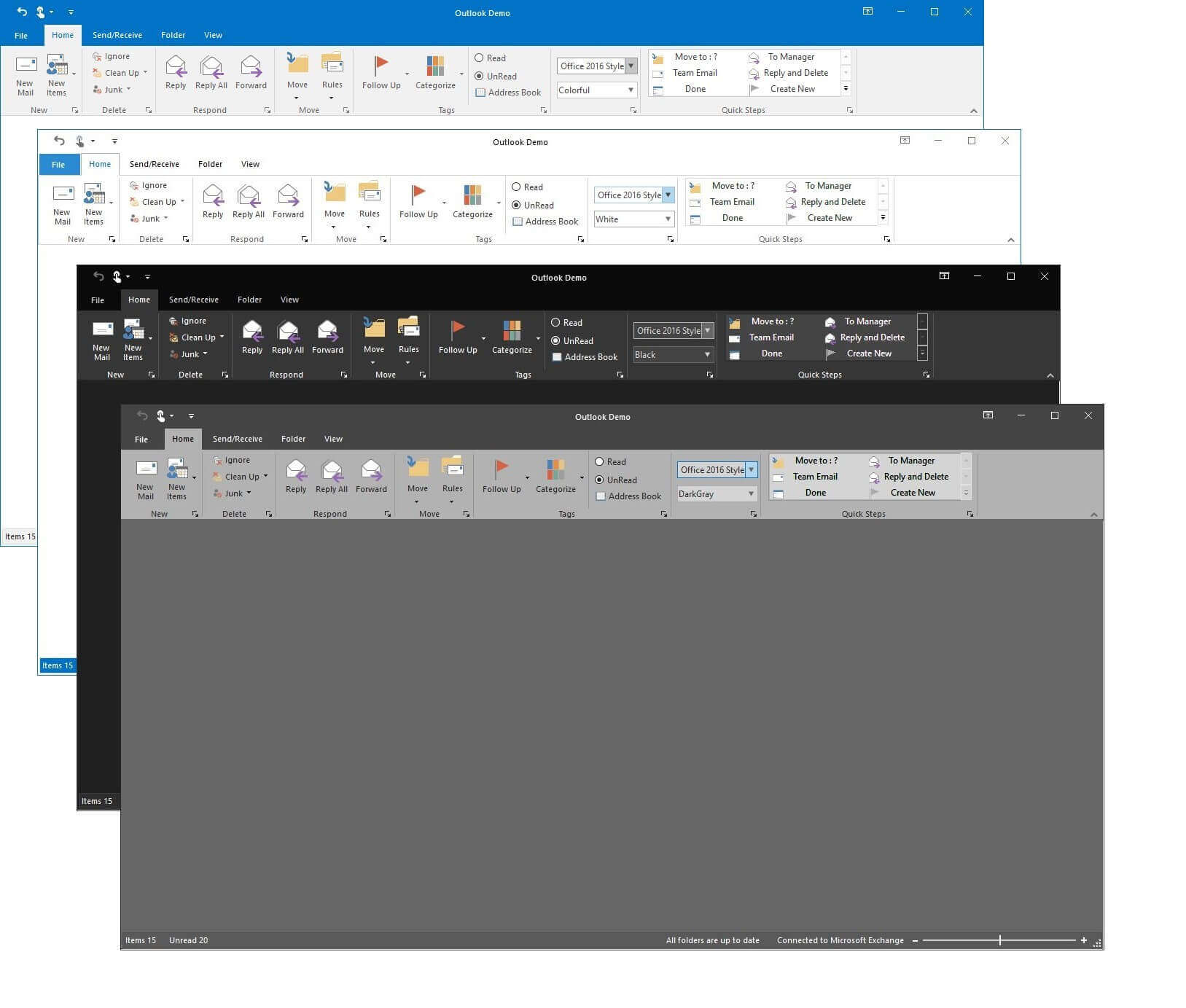 WindowsForms Ribbon Various Office 2016 Color Schemes
