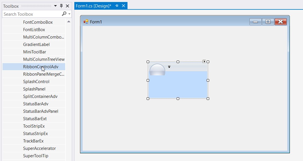 Adding RibbonControlAdv from Toolbox