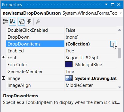 Adding menu items through Properties