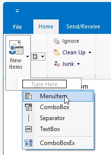 Adding menu items through designer