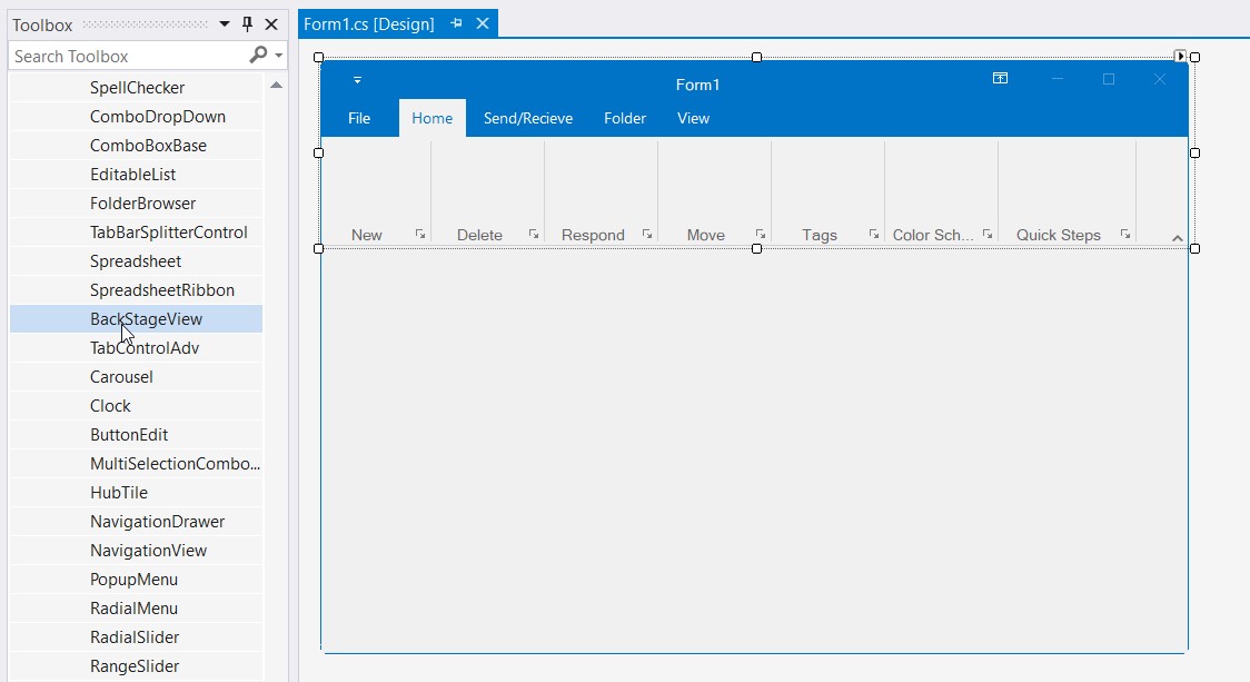 Adding BackStageView through ToolBox