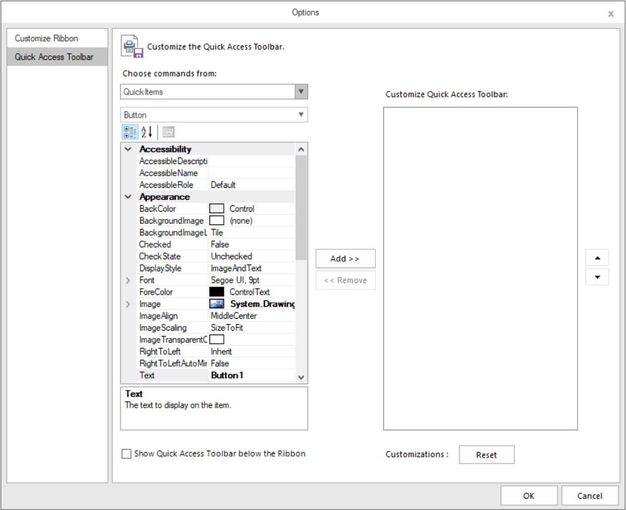 Shows the new item added to QAT items