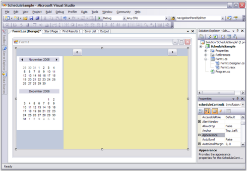 Adding WinForms Scheduler through designer
