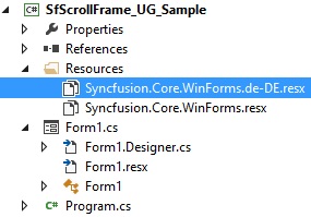 WinForms showing the different resource file added in scrollframe