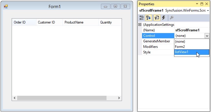 Scroll Frame control attached through designer in Winforms application
