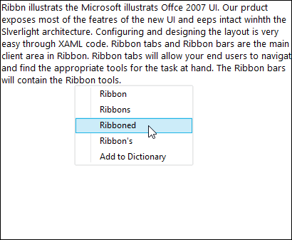 Context menu suggestions for spelling corrections