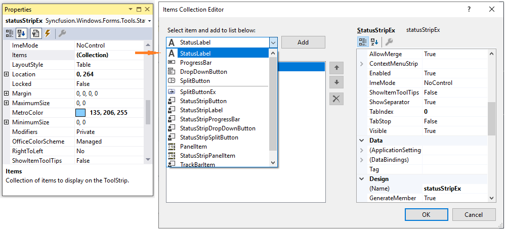 Adding items to the StatusStripEx