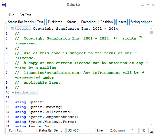Metro theme status bar for syntax editor