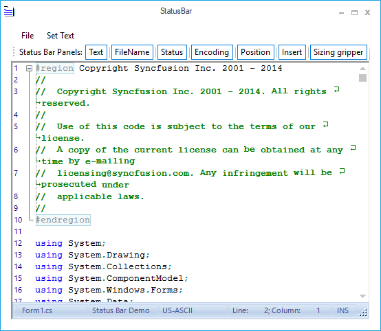 Office2010 blue theme status bar for syntax editor