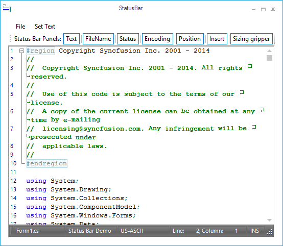 Office2010 black theme status bar for syntax editor
