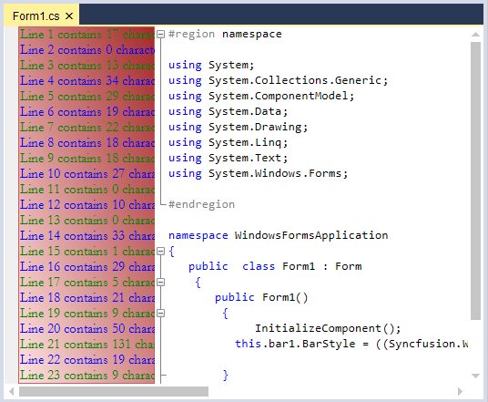 Add custom text to left margin of syntax editor