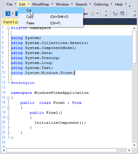 Editing operation in syntax editor
