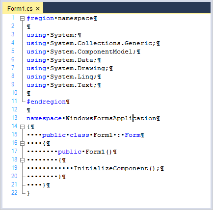 Showing white spaces in syntax editor
