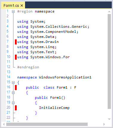 Modified lines marked with red color in syntax editor