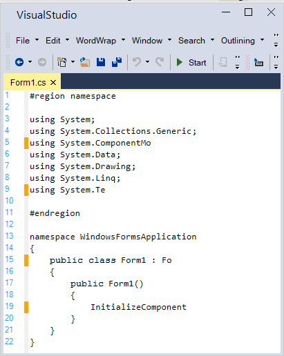 Modified lines which saved already marked with orange color in syntax editor