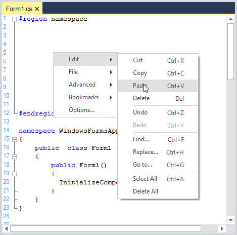 Undo and redo operation in syntax editor
