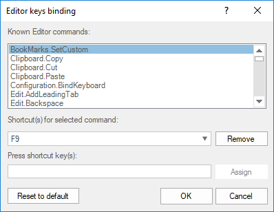 Displays Key binding dialog