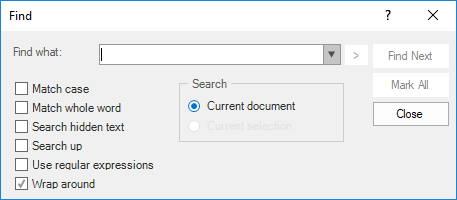 Displays Find dialog