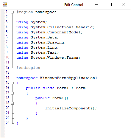 Windows Forms EditControl configured for C Sharp language