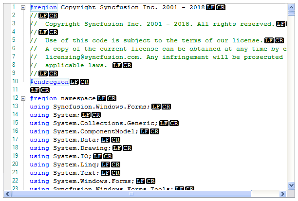 Show or hide the end of line