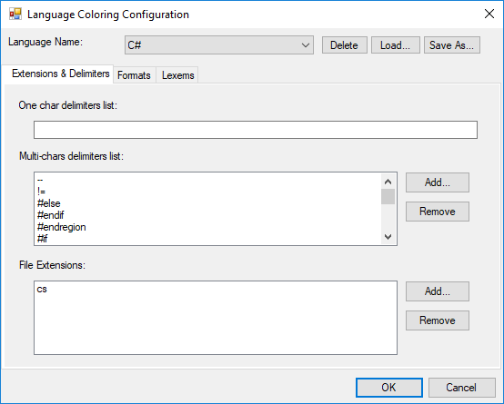 Configure syntax highlighting through dialog box