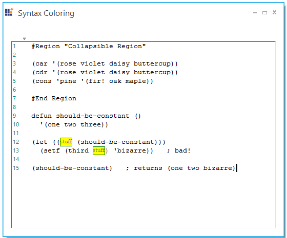 Highlighting keywords in syntax editor