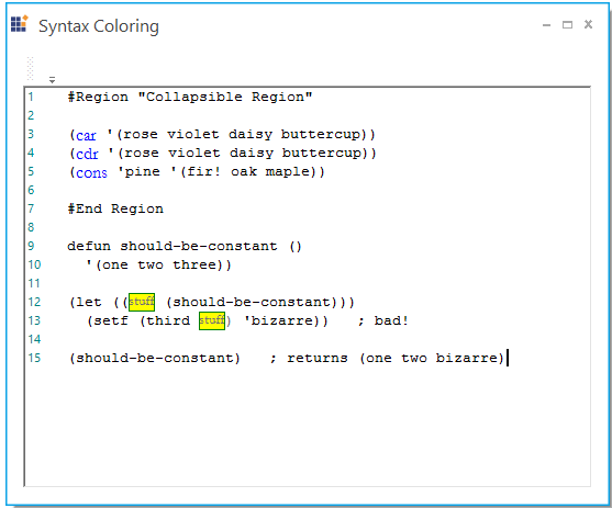 Highlight keywords in syntax editor