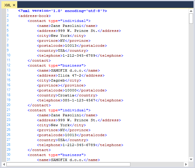 XML syntax highlighting in syntax editor